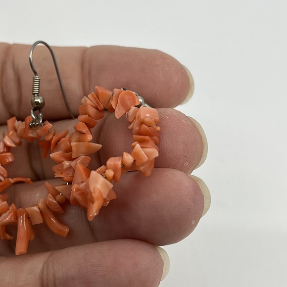 Vtg Natural Pink Coral Earrings Round Pierced natural 1.25"‎ Beach Boho - Picture 4 of 7